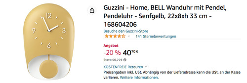 Guzzini - Home BELL Pendeluhr in Senfgelb, 22x8x33 cm - jetzt 20% billiger Guzzini - Home BELL Pendeluhr in Senfgelb, 22x8x33 cm - jetzt 20% billiger