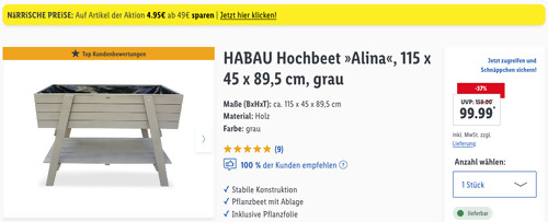 HABAU Holz Hochbeet »Alina«, 115 x 45 x 89,5 cm HABAU Holz Hochbeet »Alina«, 115 x 45 x 89,5 cm