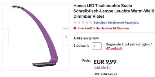 Hansa LED Tischleuchte/Leseleuchte "Scala" in Violett (3 W, 215 lm, Warmweiss) - jetzt 39% billiger Hansa LED Tischleuchte/Leseleuchte "Scala" in Violett (3 W, 215 lm, Warmweiss) - jetzt 39% billiger