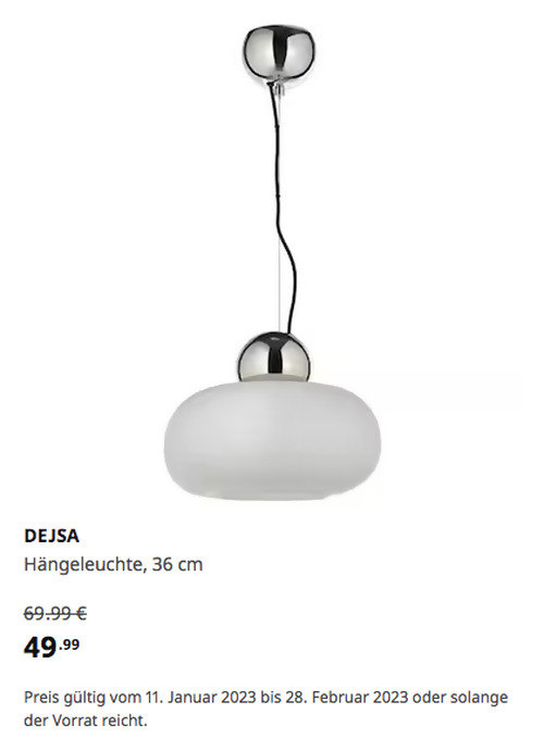 IKEA Bielefeld - DEJSA Hängeleuchte, verchromt/opalweiß Glas, 36 cm IKEA Bielefeld - DEJSA Hängeleuchte, verchromt/opalweiß Glas, 36 cm