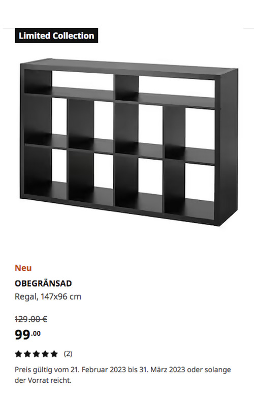 IKEA Essen - OBEGRÄNSAD Regal, schwarz, 147x96 cm - jetzt 23% billiger