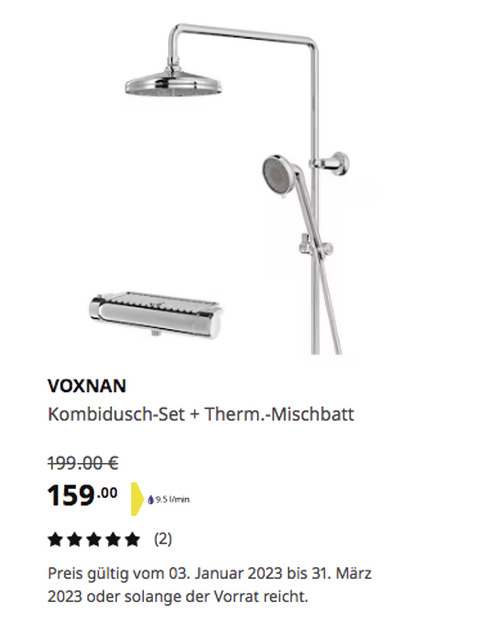 IKEA Essen - VOXNAN Kombidusch-Set + Therm.-Mischbatt, verchromt IKEA Essen - VOXNAN Kombidusch-Set + Therm.-Mischbatt, verchromt