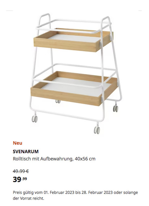 IKEA Frankfurt - SVENARUM Rolltisch mit Aufbewahrung, Bambus/weiß, 40x56 cm - jetzt 20% billiger