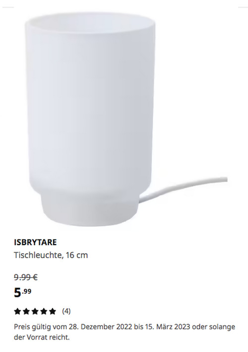 IKEA Großburgwedel - ISBRYTARE Tischleuchte, Frostglas weiß, 16 cm, E14 - jetzt 40% billiger IKEA Großburgwedel - ISBRYTARE Tischleuchte, Frostglas weiß, 16 cm, E14 - jetzt 40% billiger