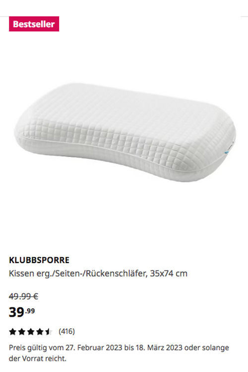 IKEA Hamburg-Schnelsen - KLUBBSPORRE Kissen erg./Seiten-/Rückenschläfer, 35x74 cm - jetzt 20% billiger IKEA Hamburg-Schnelsen - KLUBBSPORRE Kissen erg./Seiten-/Rückenschläfer, 35x74 cm - jetzt 20% billiger