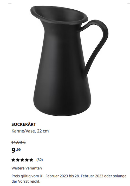 IKEA Ludwigsburg - SOCKERÄRT Kanne/Vase, schwarz, 22 cm, Stahl, Emaille - jetzt 33% billiger IKEA Ludwigsburg - SOCKERÄRT Kanne/Vase, schwarz, 22 cm, Stahl, Emaille - jetzt 33% billiger