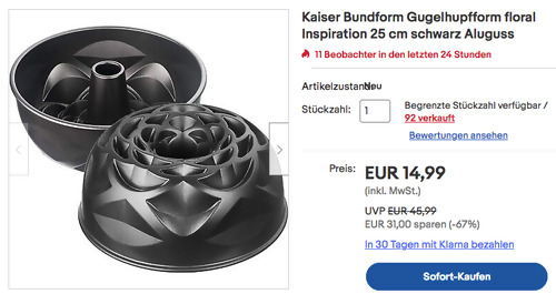 Kaiser Bundform Gugelhupfform floral Inspiration 25 cm - jetzt 40% billiger