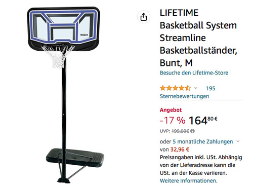 LIFETIME 90114 Basketball System Streamline Basketballständer (228, 6 - 304, 8 cm, auf Rädern) LIFETIME 90114 Basketball System Streamline Basketballständer (228, 6 - 304, 8 cm, auf Rädern)