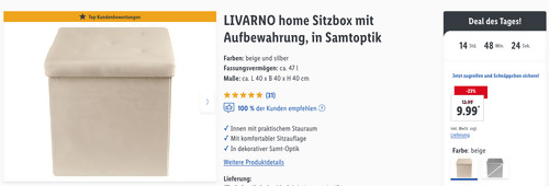 LIVARNO home Sitzbox mit Aufbewahrung in Beige (ca. L 40 x B 40 x H 40 cm, Samtoptik) LIVARNO home Sitzbox mit Aufbewahrung in Beige (ca. L 40 x B 40 x H 40 cm, Samtoptik)