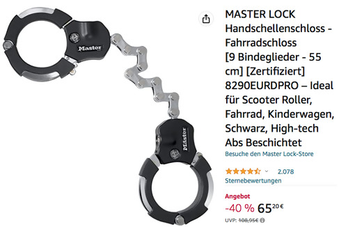 MASTER LOCK 8290EURDPRO 55 cm Handschellenschloss - Fahrradschloss MASTER LOCK 8290EURDPRO 55 cm Handschellenschloss - Fahrradschloss