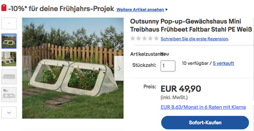 Outsunny 240cm x 120cm x 75cm Pop-up-Gewächshaus Outsunny 240cm x 120cm x 75cm Pop-up-Gewächshaus