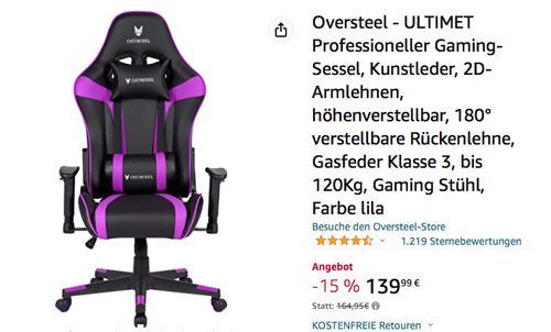 Oversteel ULTIMET Kunstleder Gaming-Sessel in Lila Oversteel ULTIMET Kunstleder Gaming-Sessel in Lila
