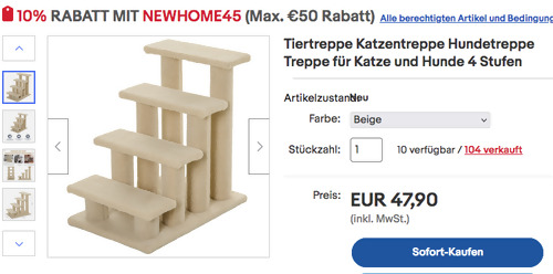 PawHut 4 Stufen Tiertreppe in Beige, L63,5 x B43 x H60 cm - jetzt 10% billiger
