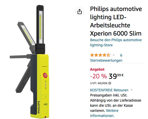 Philips Xperion 6000 Slim LED-Arbeitsleuchte (270° Leuchtfeld, 500/250 Lumen) Philips Xperion 6000 Slim LED-Arbeitsleuchte (270° Leuchtfeld, 500/250 Lumen)