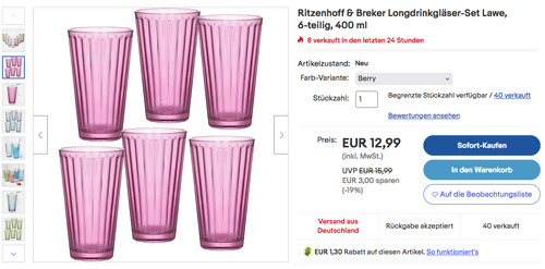 Ritzenhoff & Breker 6-tlg. 400 ml Longdrinkgläser-Set Lawe, versch. Farben Ritzenhoff & Breker 6-tlg. 400 ml Longdrinkgläser-Set Lawe, versch. Farben