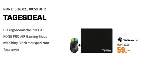 ROCCAT KONE PRO AIR Gaming Maus in Schwarz oder Weiß inkl. ROCCAT Taito Mini-Size 3mm - Shiny Black Mauspad ROCCAT KONE PRO AIR Gaming Maus in Schwarz oder Weiß inkl. ROCCAT Taito Mini-Size 3mm - Shiny Black Mauspad