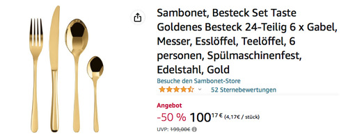 Sambonet 24-tlg. Goldenes Besteck Set "Taste", Edelstahl / PVD Gold Sambonet 24-tlg. Goldenes Besteck Set "Taste", Edelstahl / PVD Gold
