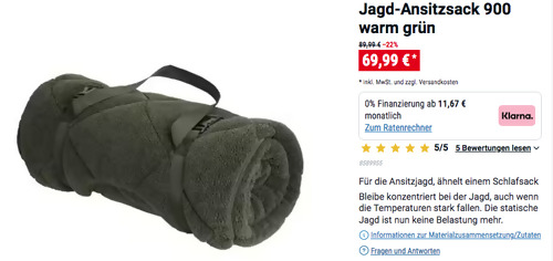 SOLOGNAC Jagd-Ansitzsack 900 warm grün (2,5 kg, 160 - 210 cm) SOLOGNAC Jagd-Ansitzsack 900 warm grün (2,5 kg, 160 - 210 cm)