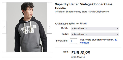 Superdry Herren Vintage Cooper Class Hoodie, versch. Farben und Größen (S-2XL) Superdry Herren Vintage Cooper Class Hoodie, versch. Farben und Größen (S-2XL)