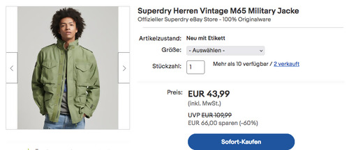 Superdry Herren Vintage M65 Military Jacke, XS-3XL Superdry Herren Vintage M65 Military Jacke, XS-3XL