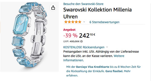 Swarovski 5630840 Kollektion Millenia Damenuhr in Blau Swarovski 5630840 Kollektion Millenia Damenuhr in Blau
