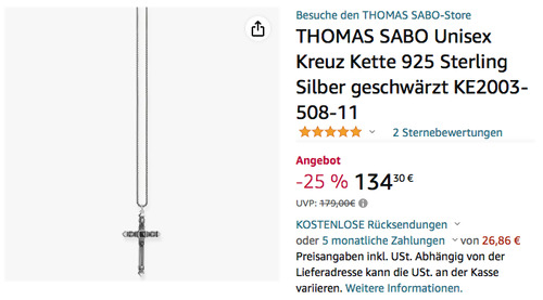 THOMAS SABO KE2003-508-11-L50v Unisex Kreuz Kette 925 Sterling Silber geschwärzt THOMAS SABO KE2003-508-11-L50v Unisex Kreuz Kette 925 Sterling Silber geschwärzt