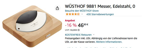WÜSTHOF 9881 Wiegemessergarnitur WUE (Einhandwiegemesser, Wiegebrett) - jetzt 15% billiger WÜSTHOF 9881 Wiegemessergarnitur WUE (Einhandwiegemesser, Wiegebrett) - jetzt 15% billiger