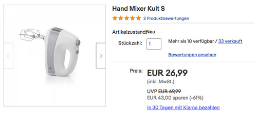WMF Kult S Handrührer/Quirl (300 W Mixer, 5 Geschwindigkeitsstufen, 2x Schneebesen, 2x Knethaken) - jetzt 10% billiger