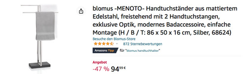 blomus 68624 MENOTO Handtuchständer in Edelstahl Matt, 86 x 50 x 16 cm blomus 68624 MENOTO Handtuchständer in Edelstahl Matt, 86 x 50 x 16 cm