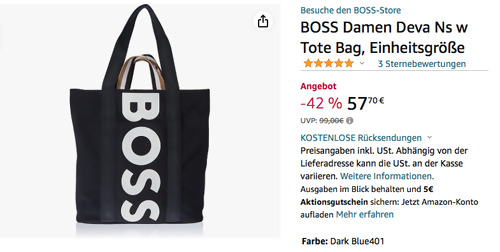 BOSS Damen Deva Tote Bag in Dark Blue, 36 x 10 x 40 cm BOSS Damen Deva Tote Bag in Dark Blue, 36 x 10 x 40 cm