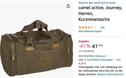 Camel Active Journey (B00-121-35) Kurzreisetasche in Khaki, 46 x 18 x 24 cm Camel Active Journey (B00-121-35) Kurzreisetasche in Khaki, 46 x 18 x 24 cm