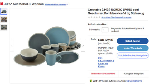 Creatable 23439 NORDIC LIVING cool 16-tlg. Geschirrset, Steinzeug Creatable 23439 NORDIC LIVING cool 16-tlg. Geschirrset, Steinzeug