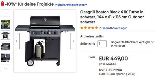 Enders 88636 Boston Black 4 IK Turbo Gasgrill, 144 x 61 x 115 cm Enders 88636 Boston Black 4 IK Turbo Gasgrill, 144 x 61 x 115 cm