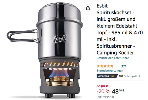 Esbit ?E-CS985ST Spirituskochset - inkl. großem und kleinem Edelstahl Topf (985 ml & 470 ml, Spiritusbrenner) Esbit ?E-CS985ST Spirituskochset - inkl. großem und kleinem Edelstahl Topf (985 ml & 470 ml, Spiritusbrenner)