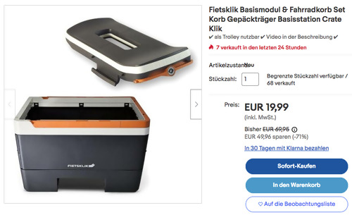 Fietsklik Basismodul & Fahrradkorb Set für Gepäckträger (23 x 31 x 44 cm) Fietsklik Basismodul & Fahrradkorb Set für Gepäckträger (23 x 31 x 44 cm)