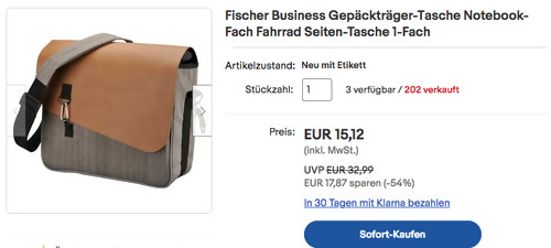 Fischer 86281 Business Gepäckträger-Tasche mit gepolstertem Laptop-Fach, 14 L Fischer 86281 Business Gepäckträger-Tasche mit gepolstertem Laptop-Fach, 14 L