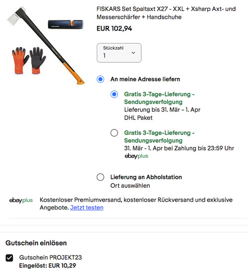 FISKARS Set Spaltaxt X27 - XXL + Xsharp Axt- und Messerschärfer + Handschuhe FISKARS Set Spaltaxt X27 - XXL + Xsharp Axt- und Messerschärfer + Handschuhe