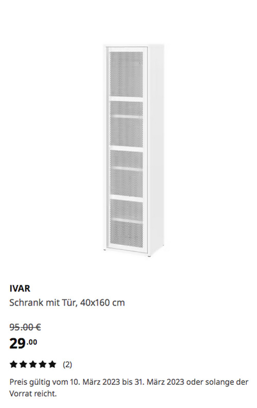 IKEA Braunschweig - IVAR Schrank mit Tür, weiß Netz, 40x160 cm, Stahl IKEA Braunschweig - IVAR Schrank mit Tür, weiß Netz, 40x160 cm, Stahl