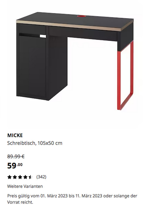 IKEA Braunschweig - MICKE Schreibtisch, anthrazit/rot, 105x50 cm IKEA Braunschweig - MICKE Schreibtisch, anthrazit/rot, 105x50 cm
