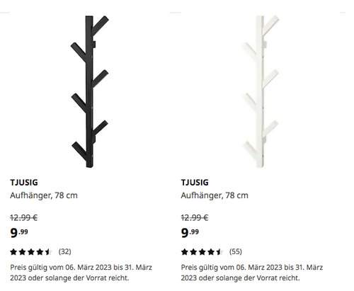 IKEA Hamburg-Moorfleet - TJUSIG Aufhänger, 78 cm, Massivholz, weiß oder schwarz IKEA Hamburg-Moorfleet - TJUSIG Aufhänger, 78 cm, Massivholz, weiß oder schwarz