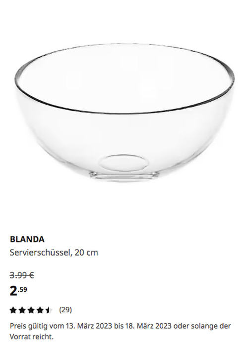 IKEA Sindelfingen - Servierschüssel, Klarglas, 20 cm IKEA Sindelfingen - Servierschüssel, Klarglas, 20 cm