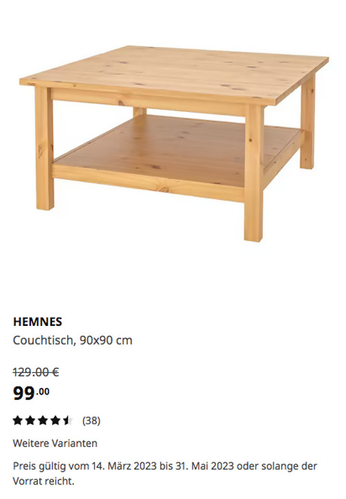IKEA Wuppertal - HEMNES Couchtisch, hellbraun, 90x90 cm, massive Kiefer IKEA Wuppertal - HEMNES Couchtisch, hellbraun, 90x90 cm, massive Kiefer