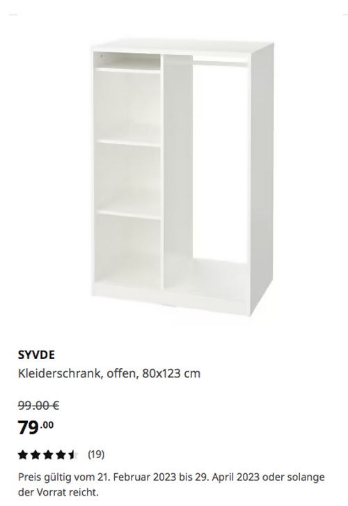 IKEA Wuppertal - SYVDE Kleiderschrank, offen, weiß, 80x123 cm IKEA Wuppertal - SYVDE Kleiderschrank, offen, weiß, 80x123 cm
