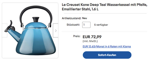 Le Creuset Kone Deep Teal 1.6 L Wasserkessel mit Pfeife, Emaillierter Stahl - jetzt 8% billiger Le Creuset Kone Deep Teal 1.6 L Wasserkessel mit Pfeife, Emaillierter Stahl - jetzt 8% billiger