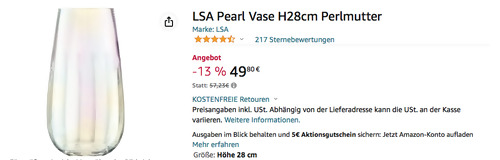 LSA Pearl Vase H28cm Perlmutter, handbemalt LSA Pearl Vase H28cm Perlmutter, handbemalt