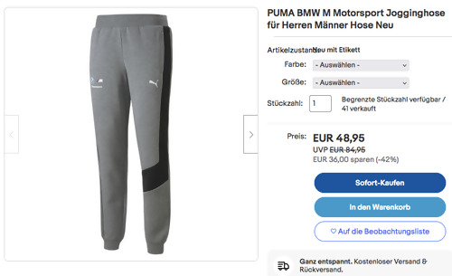 PUMA BMW M Motorsport Herren Jogginghose in Grau, XS-XXL PUMA BMW M Motorsport Herren Jogginghose in Grau, XS-XXL