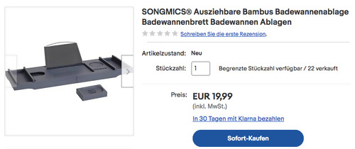 SONGMICS BCB88GY Ausziehbare Bambus Badewannenablage in Grau, 75-109 cm SONGMICS BCB88GY Ausziehbare Bambus Badewannenablage in Grau, 75-109 cm