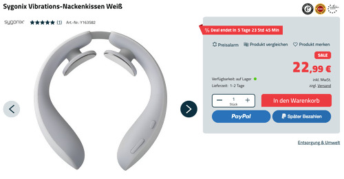 Sygonix Vibrations-Nackenkissen in Weiß (3 Heizoptionen, 6 Massagemodi und 10 Massagestufen) Sygonix Vibrations-Nackenkissen in Weiß (3 Heizoptionen, 6 Massagemodi und 10 Massagestufen)