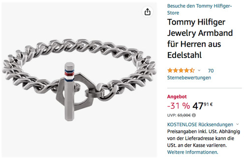 Tommy Hilfiger 2790164 Jewelry Edelstahl Armband, 21 cm Tommy Hilfiger 2790164 Jewelry Edelstahl Armband, 21 cm