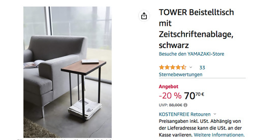 TOWER Beistelltisch mit Zeitschriftenablage in Schwarz, 40 x 48 x 24 cm TOWER Beistelltisch mit Zeitschriftenablage in Schwarz, 40 x 48 x 24 cm